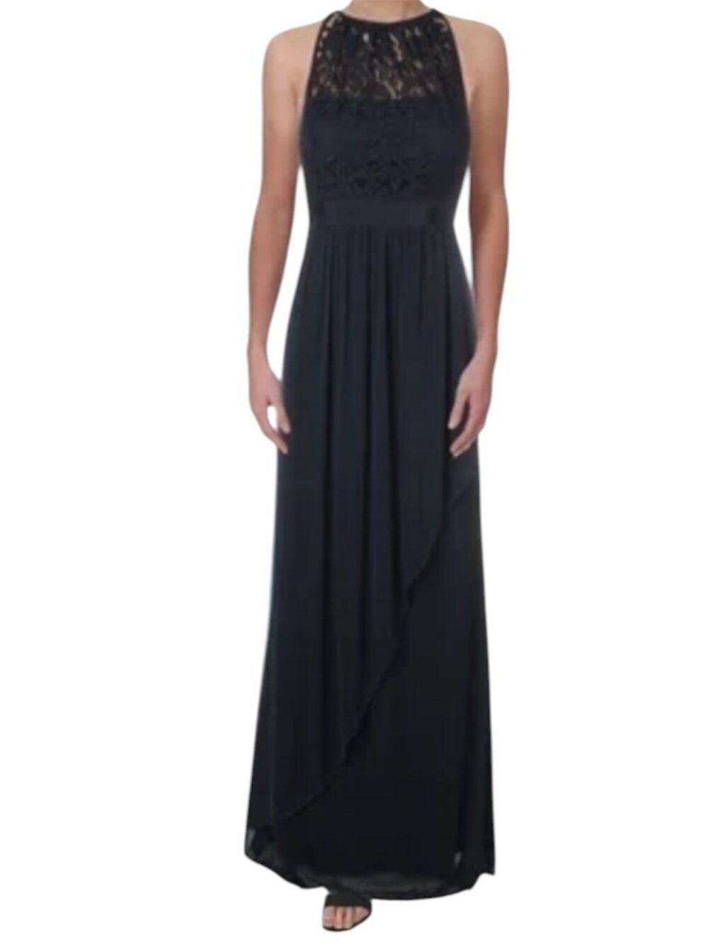 Adrianna Papell Navy Lace Chiffon Maxi Evening Gown Formal Cocktail Dress Size 2